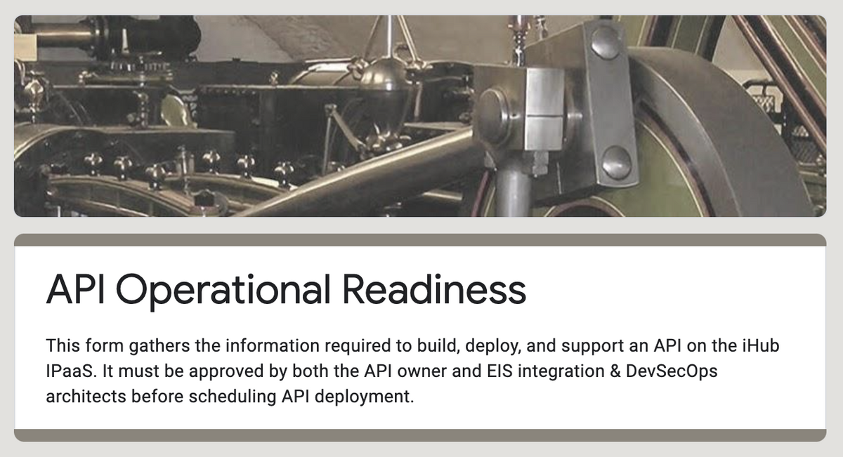 API Operational Readiness form entry