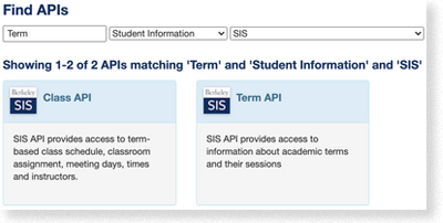 screenshot showing API search functions